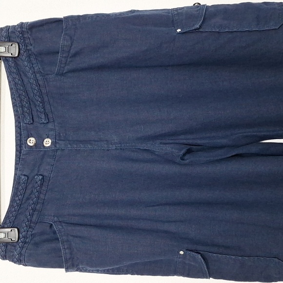 INC International Concepts Navy Blue Lagenlook 100% Linen Utility Cargo Pants 10 - Picture 2 of 15